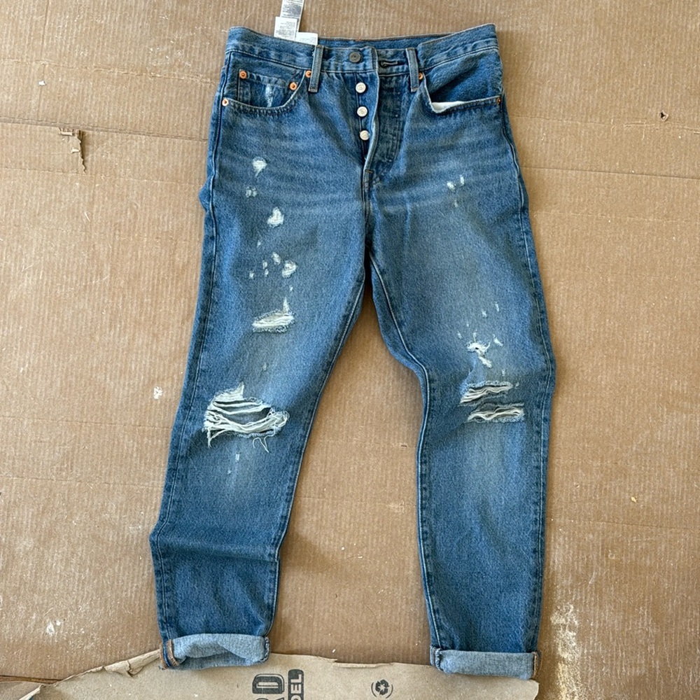 Levi's High-Rise Distressed Blue Denim Jeans